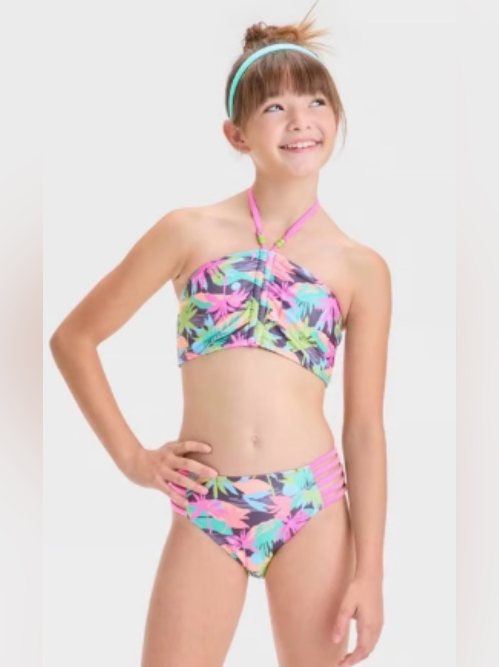art class Neon Tropical Leaf Two-Piece Bikini - Pink, Teal, Lime
